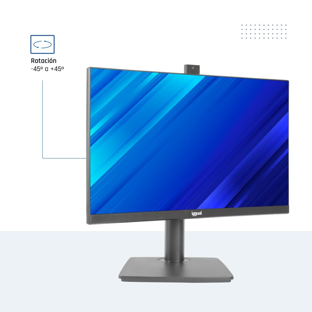 iggual Monitor 23.8” IPS Full HD - Pivotante,Giro 90º + Inclinación y Rotación, Altura Ajustable, 1 ms - Webcam Retráctil 3 Mpx Ideal Videoconferencias- Color 90% sRGB - USB/HDMI/VGA- (ML24WC)