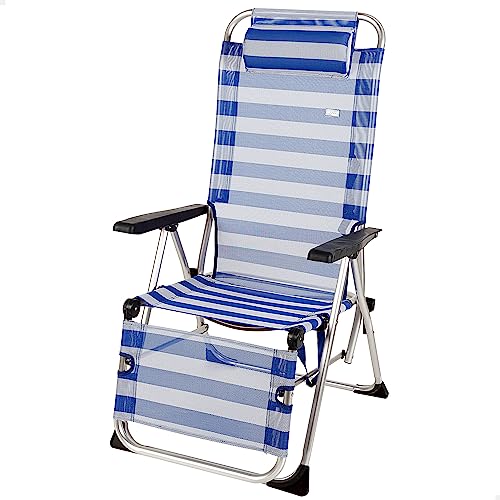AKTIVE 62298 - Silla tumbona playa plegable de alumnio y textileno, multiposición 5 posiciones,...