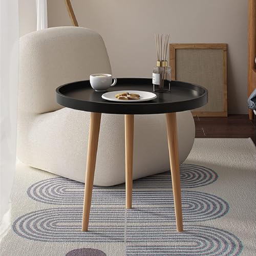 Image of Small Round Coffee Table, Modern Side Table with 3 Stable Legs, Multifunctional Sofa Side Table for Balcony Office (Black)
