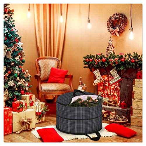 Raynesys Wreath Storage Container 24", Christmas Wreath Storage Bag With Heavy-Duty And Adjustable Carrying Handles, Enough For Storing Most Kinds Of Door Wreaths Holiday Wreaths, Purple + Green #TOP5