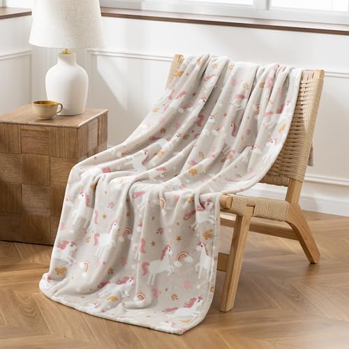 Sushing Cartoon Fleece Throw Blanket Cute Animal Characters Plush Home Decor Soft Lightweight Gift for Adults Kids Machine Washable 55in x 70in Unicorn