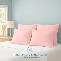 Vista 3 de Comfort Beddings Juego de 4 fundas de almohada estándar, 100% algodón orgánico de 600 hilos, fundas de almohada de algodón rosa rubor, fundas