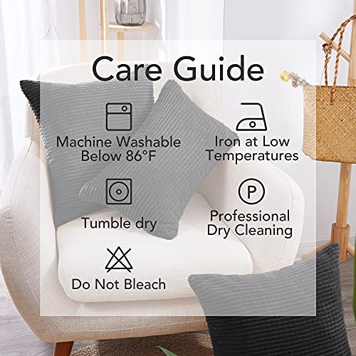 Deconovo Set Of 2, Decorative Throw Pillow Cover With Stripes, 20X20 Inch, Solid Color Dark Grey Corduroy Cushion Covers With Soft Touch For Living Room Sofa Couch #TOP5