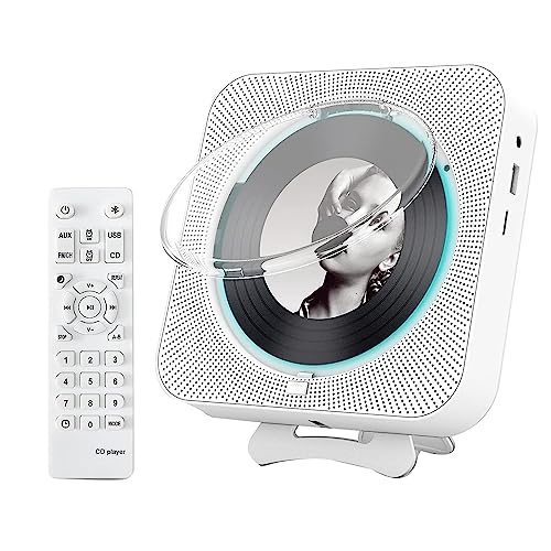 Hanabitx Reproductor de CD Bluetooth portátil, reproductor de CD para montaje en pared, reproductores de audio para el hogar con pantalla LCD-enchufe europeo