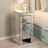 LAZYMOON Small Mirrored End Table 2-Drawer Nightstand Bedside Table Storage Accent Cabinet Silver
