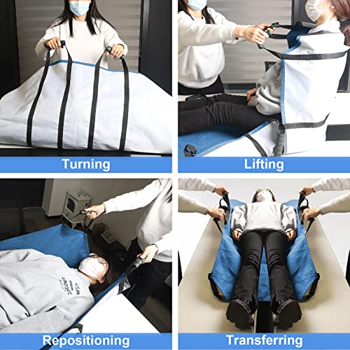 Rainleaf Washable Positioning Bed Pad,Transfer Sheet With 8 Handles For Turning,Lifting And Repositioning,Reusable Draw Sheet For Elderly,Incontinence,Caregiver,Blue #TOP5