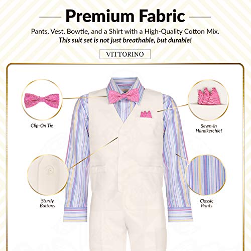 Image of Vittorino Boys 4 Piece Suit Set with Vest, Dress Shirt, Bow Tie, Pants & Pocket Square | Big & Little Kids Formal Apparel