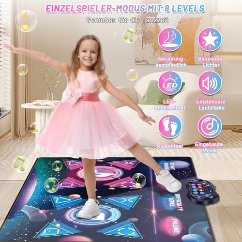 Aragallant Doppelt Tanzmatte für Mädchen, Musikalische Tanzmatte mit 2 Wettbewerbsfähigen Modi, Kindertanzmatten Spielzeug für Mädchen ab 3 4 5 6 7 8+ Jahre Geburtstag Weihnachtstag Geschenke