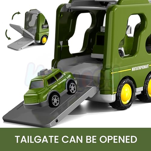 Image of Kidology 5-in-1 Friction-Powered Military Army Truck Toy Set with Music - Montessori Educational Transport Carrier Vehicle Toy for Boys & Girls, Fun Birthday Gift for Kids Ages 3+