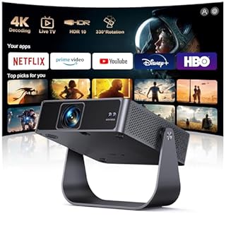 Mini Vidéoprojecteur 4K【APPS Officielles/Live TV/Rotation 330°】 Auto Focus/Keystone Projecteur Vidéo Portable 1080P, HDR10, Courte Focale Mini Rétroprojecteur 4K WiFi6 Bluetooth Home Cinéma/Extérieur
