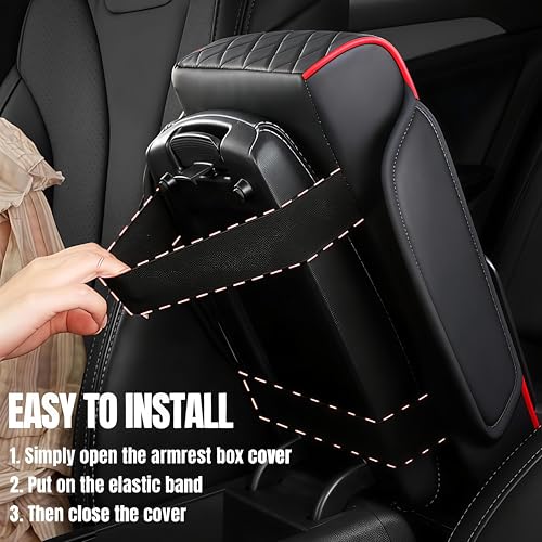 Image of (1 Pieces /BLACK) Premium Car Armrest Cushion Organizer, 5-in-1 Center Console Cover with 2 Cup Holders & Dual Storage Bags, PU Leather Heightened Armrest Pad with Phone & Tissue Holder for CarInterior