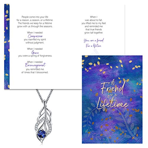 Smiling Wisdom - Friendship - Reason Season Lifetime Friend Greeting Card And Leaf Necklace Gift Set - Woman Bff (Blue Leaf - Silver) #TOP7