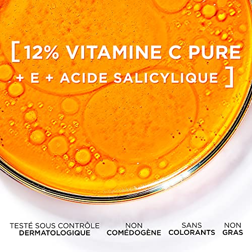 L’Oréal Paris – Sérum 12% Vitamine C Pure + Acide Salicylique + Vitamine E – Antioxydant & Anti-Âge – Teint irrégulier, Pores et Ridules – Flacon Anti-UV – Revitalift Clinical – 30 ml (Lot de 2)