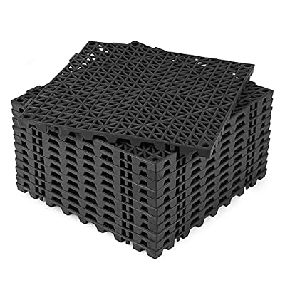 ToLanbbt Modular Interlocking Cushion 12P 11.8" x 11.8" Interlocking Rubber Floor Drain Holes Non-Slip Splicing Drainage Mats for Deck, Shower, Kitchen, Drain Pool, Sauna Bath, Indoor Outdoor (Black)