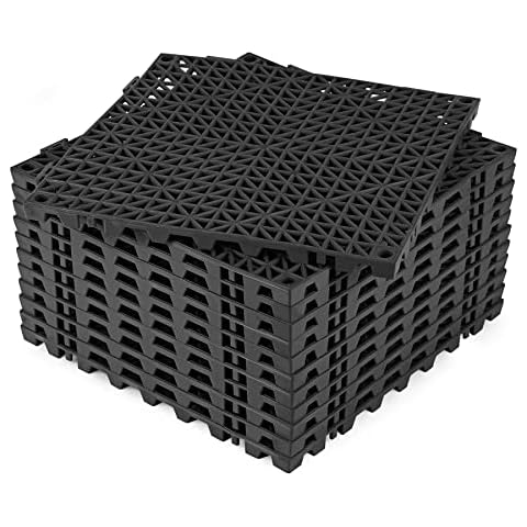 ToLanbbt Modular Interlocking Cushion 12P 11.8" x 11.8" Interlocking Rubber Floor Drain Holes Non-Slip Splicing Drainage Mats for Deck, Shower, Kitchen, Drain Pool, Sauna Bath, Indoor Outdoor (Black) Cover