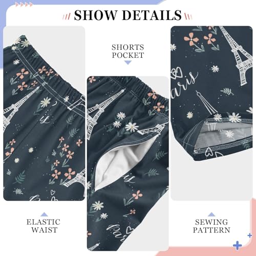 ZZKKO Eiffel Tower Hearts Flowers Boys Pants for Kids Jogger Pants with Pockets S-XL4