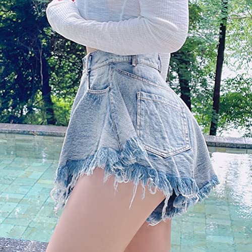 Denim Shorts Women's Shredded High Waist Loose Fringe Jeans S-XXL4
