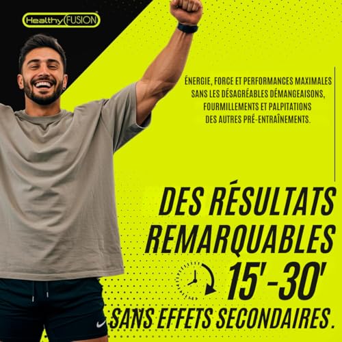 Healthy Fusion Pré Workout Puissant | Booster Énergie Pré-Entraînement avec Bêta-Alanine, Créatine, Caféine, Taurine, Vitamines B6, B9, B12, C | Saveur Pastèque | 300g – Image 5