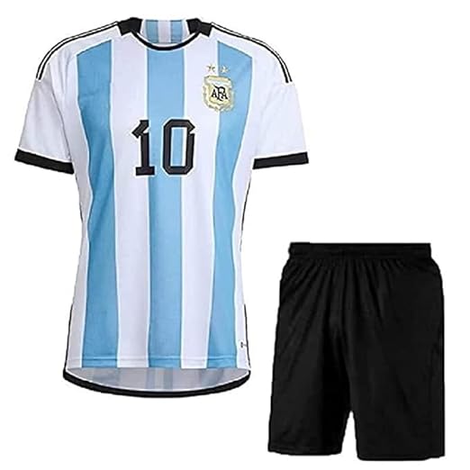 Lionel Messi 10 Argentena Home Football Team Tshirt with Shorts 2022/2023(Kids,Boys,Men)