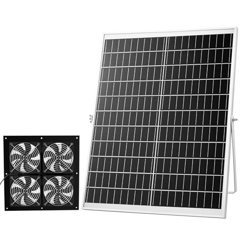Installazione flessibile: Questo ventilatore di scarico ad energia solare include staffe, viti, tasselli e fascette per il montaggio su tetto, parete, terreno o condotto di ventilazione. Ideale per piccole serre, tende da coltivazione, pollai e rifugi che necessitano di un flusso d'aria continuo