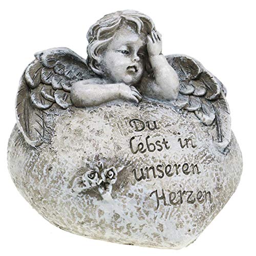 Grabdeko Engel auf Herz und Spruch Du lebst in unseren Herzen Grabschmuck Trauerschmuck Trauerengel Grabfigur Trauerfigur Gedenkstein Cover