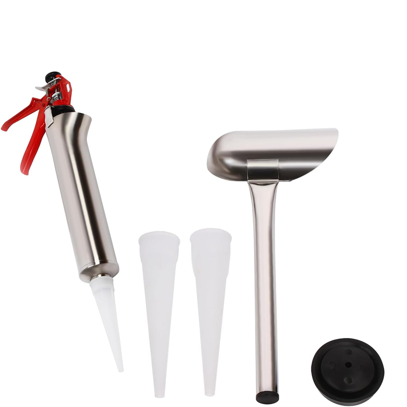 Yidubid Cement Caulking Guns, Stainless Steel Mortar Grout Gun, Cement Grout Mortar Caulk Pointing Grouting Gun with 2 Nozzles For Brick Paving Gap Filling Red,1