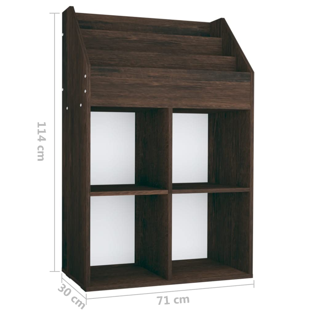 Générique Drewniany stojak na czasopisma wędzony dąb 71 x 30 x 114 cm, organizer na książki dla dzieci z 3 przegródkami i 4 dużymi otwartymi przestrzeniami na składane pudełka, stojak ekspozycyjny