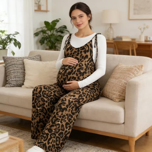 Salopette de grossesse imprimé animal avec taille haute élastique - 4