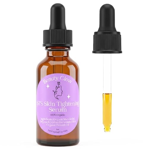 Beauty Glow STS Skin Tightening Serum Organic Marula, Egyptian Geranium & Fennel Oils for Face Anti-Aging Miracle Facial Moisturizer Natural Skincare Hydrates Skin 1 Fl Oz