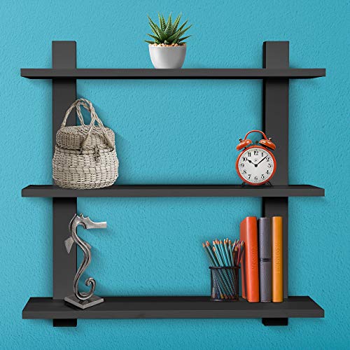 Sorbus® Floating Shelf — Asymmetric Square Wall Shelf, Decorative Hanging Display For Trophy, Photo Frames, Collectibles, And Much More, Set Of 3 (3-Tier – Black) #TOP3