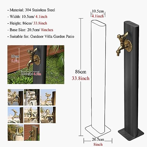 Poste de agua de acero inoxidable de 34 pulgadas con colgador de manguera negro 6