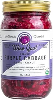 Raw Organic Fermented Probiotic Sauerkraut, "Purple Cabbage" Variety [Vegan, Gluten Free, Non-GMO, Probiotic] 16oz Glass Jar by Wise Goat Organics