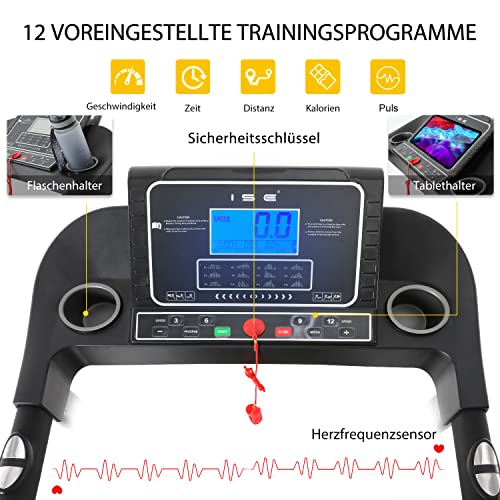 ISE Elektrisches Laufband klappbar, 2,0 PS Motor bis 14 KM/H, Multifunktions-LCD-Display mit 12 Programmen, Leises Home… – Bild 3