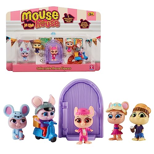 MOUSE IN THE HOUSE, 5 Figuras de ratón, con Puerta mágica, Accesorios, Pegatinas Que Brillan en la Oscuridad, Modelos aleatorios, Juguetes para niños a Partir de 3 años, GIOCHI PREZIOSI, MUN03