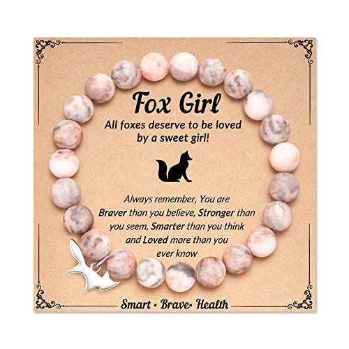 FYUKISS Natural Stone Fox Charm Bracelet for Girls Granddaughter Daughter Niece Birthday Christmas Gifts