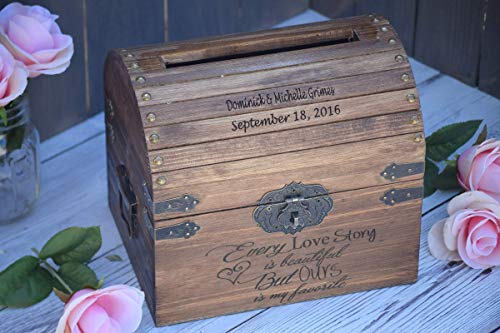 Every Love Story is Beautiful But Ours Chest is my Favorite with Names and Date on Lid Slats - Wedding Card Box - Wedding Card Holder - Rustic Wedding Decor - Keepsake Box