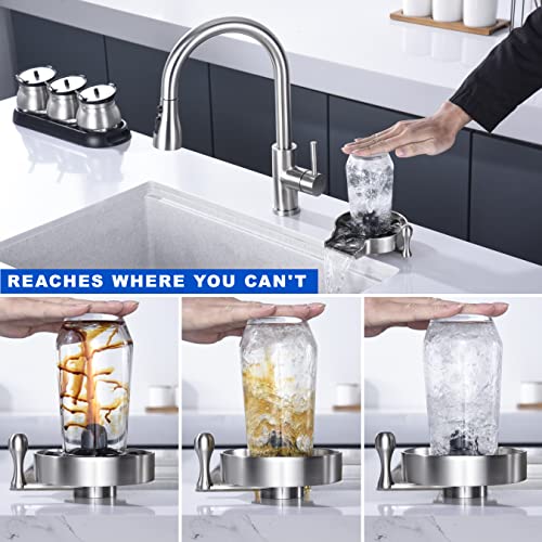 J-Hva Glass Rinser For Kitchen Sink - Hot And Cold Switching 360° Rotary Cup Washer, Quick Cup Rinser Faucet Cleaner Bottle Washer For Bar Automatic Flushing, Brushed Nickel #TOP1