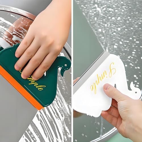 Image of Squeegee Bathroom Glass Door Cleaning Scraper with Hanging Hook, Silicone Mini Kitchen Countertop Squeegee, Water Wiper Scraper for Sink Tiles Cleaning Tools (Swan 2PCS)