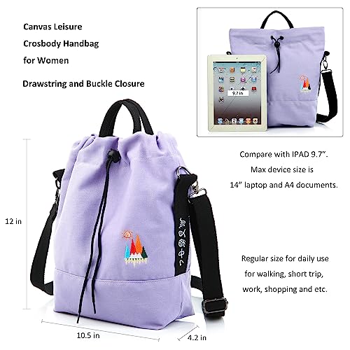 Women Canvas Tote Handbags Casual Shoulder Work Bag Crossbody Bag With Sunshine Embroidery (Light Purple) Medium #TOP6