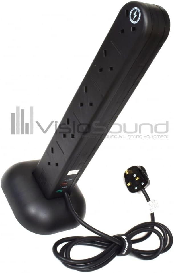 VisioSound 10-Way Extension Tower Lead/Surge Protected Ten Gang Multi Plug/UK Mains Power Cable
