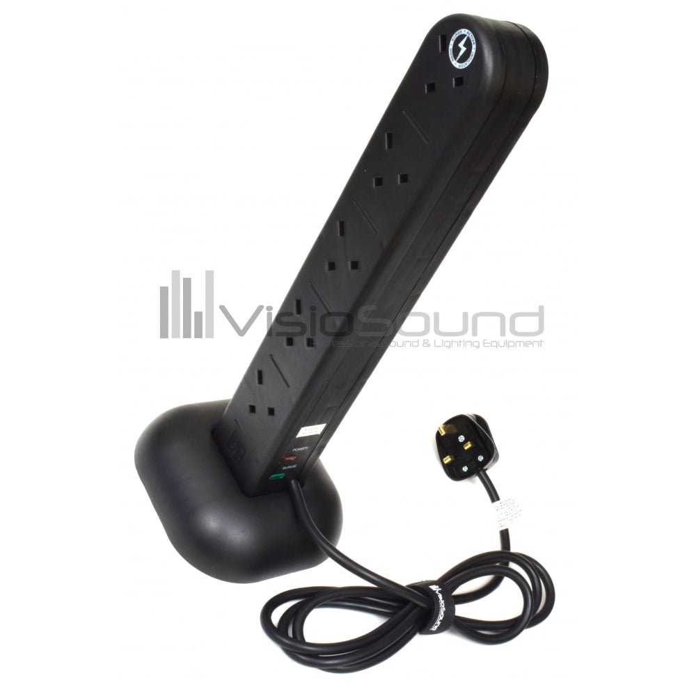 VisioSound 10-Way Extension Tower Lead/Surge Protected Ten Gang Multi Plug/UK Mains Power Cable