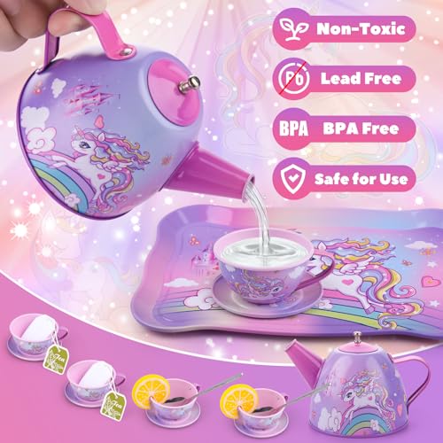 image for Auney Tea Set Toys for Girls 36pcs, Unicorn Tea Party Toy Pretend Play