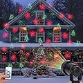 Christmas Projector LED Lights Outdoor with Remote, Red & Green Holiday Light Show for Christmas, Snowflake Pattern, Adjustable Projection Distance, for Yard Garden Home Décor