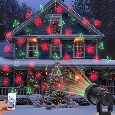 Christmas Projector LED Lights Outdoor with Remote, Red & Green Holiday Light Show for Christmas, Snowflake Pattern, Adjustable Projection Distance, for Yard Garden Home Décor