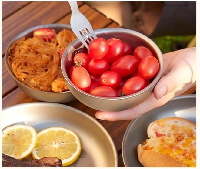 1PC Pure Titanium Double-layer Bowl 280ML, Lightweight Portable Tableware Suitable For Home Or Outdoor Camping(B S)
