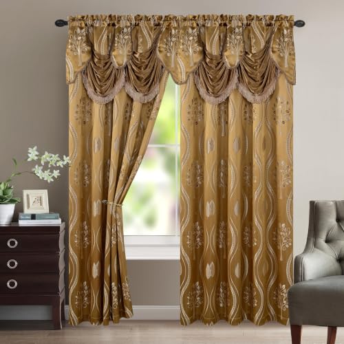 Image of Elegant Comfort Aurora Jacquard Look Curtain Panel Set with Attached Valance 54 inch X 84 inch (Set of 2), Taupe (Pack of 12)