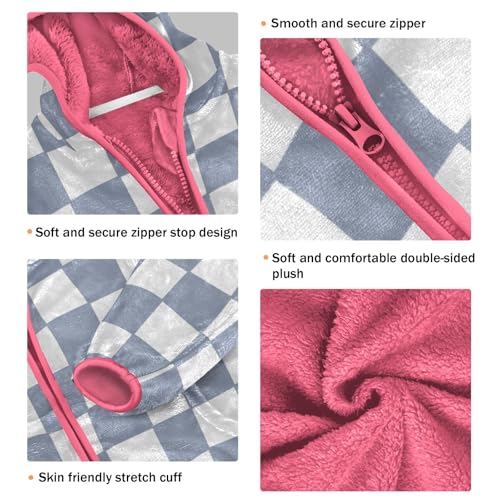 GuoChe Blue Checkered Gray Plaid Kids Sherpa Jacket3