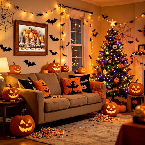 Image of KYOQFVN Halloween Stamped Cross Stitch Kits - Gonme Counted Cross Stitch Kit - 11CT Cross-Stitch Patterns Dimensions Needlecrafts Embroidery Kits Kit for Home Decor 14x14 Inch