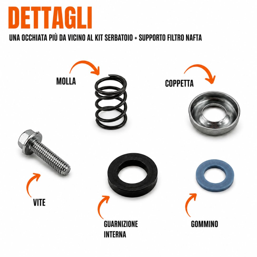 Generico Kit Serbatoio Completo + Supporto Filtro Nafta + Tasselli Serbatoio + Tubo Collegamento compatibile per motori Lombardini Diesel 6LD360 6LD400 6LD435 LDA520 per motozappa e motocoltivatore