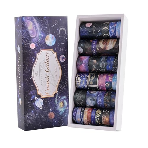 32 Rolls Washi Tape Set Gold Foil Galaxy Decorative Masking Tape Constellation Stars Celestial Adhesive Tape for Bullet Journal Diy Craft Scrapbooking Supplies Gift Wrapping Party Decoration